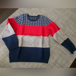 NWT Spanish Mayoral Boy’s Sz 8 Red/ Gray/ Navy Stripe Crewneck Cotton Sweater